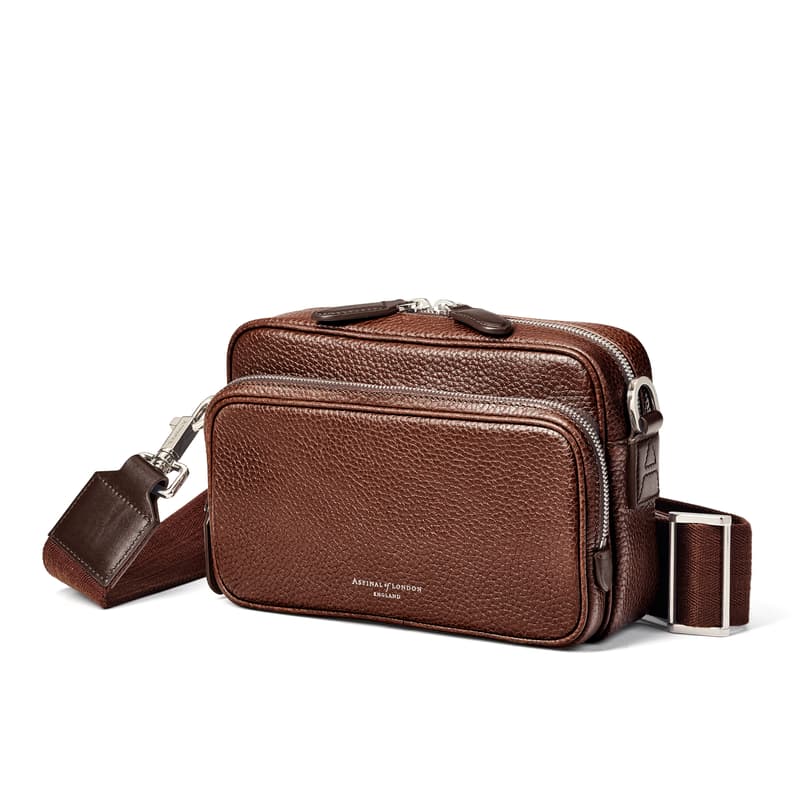 Aspinal of London Reporter East West Messenger Bag in Tobacco Pebble