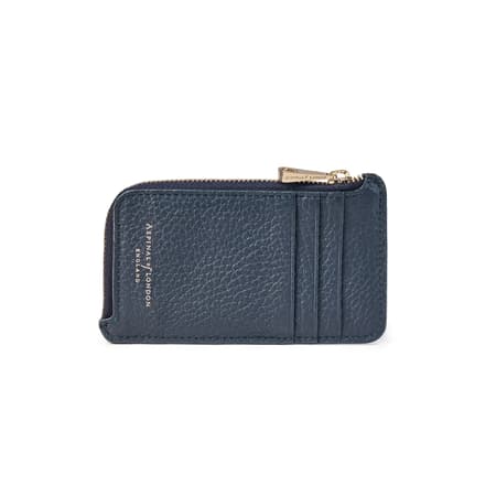 Zipped Coin Card Holder in Navy Pebble Aspinal of London