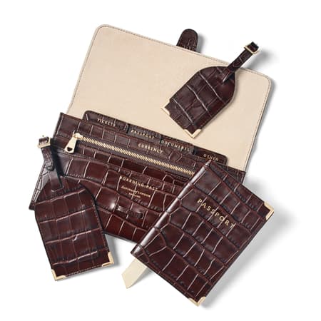 Travel Document Set in Amazon Brown Croc | Aspinal of London