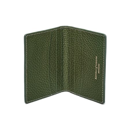 Double Fold Credit Card Holder in Racing Green Pebble Aspinal - Main Image