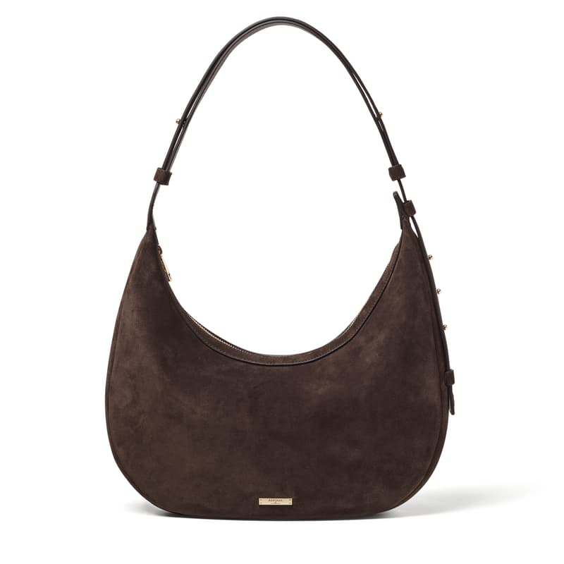 Aspinal Of London Womens Hudson Crescent Suede Shoulder Bag Chocolate In Brown