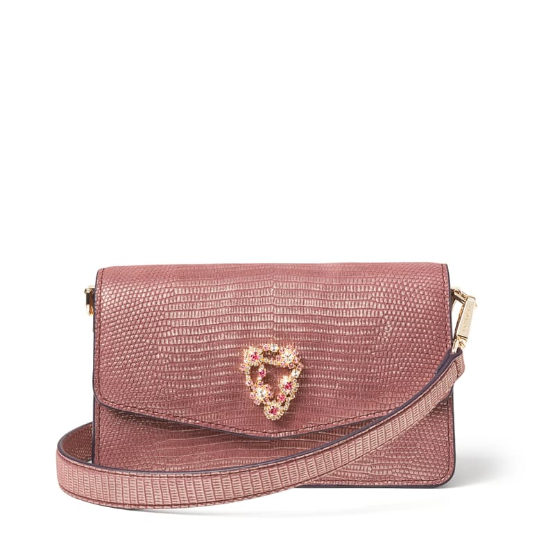 Aspinal Of London Leather Snakeskin-embossed Eliza Clutch Bag In Pink