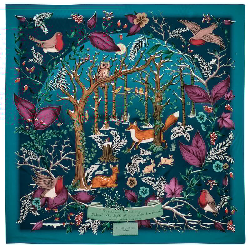Aspinal Of London Woodland Skinny Scarf In Blue