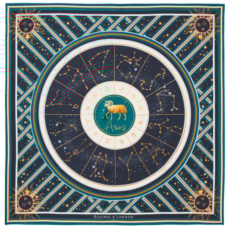 Aspinal Of London Taurus Zodiac Silk Scarf In Blue