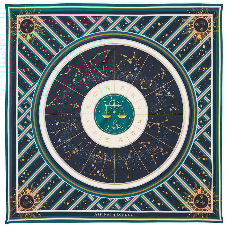 Aspinal Of London Libra Zodiac Silk Scarf In Blue