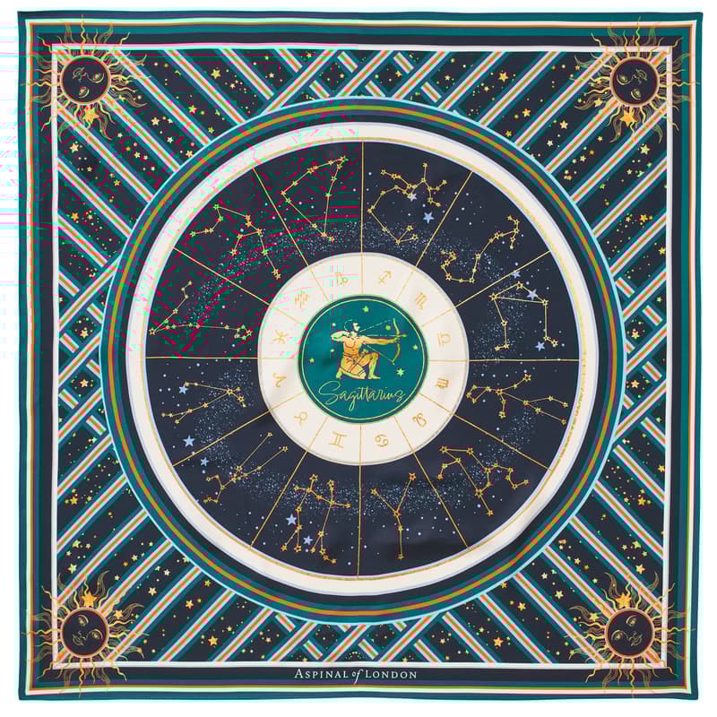 Aspinal Of London Sagittarius Zodiac Silk Scarf In Blue