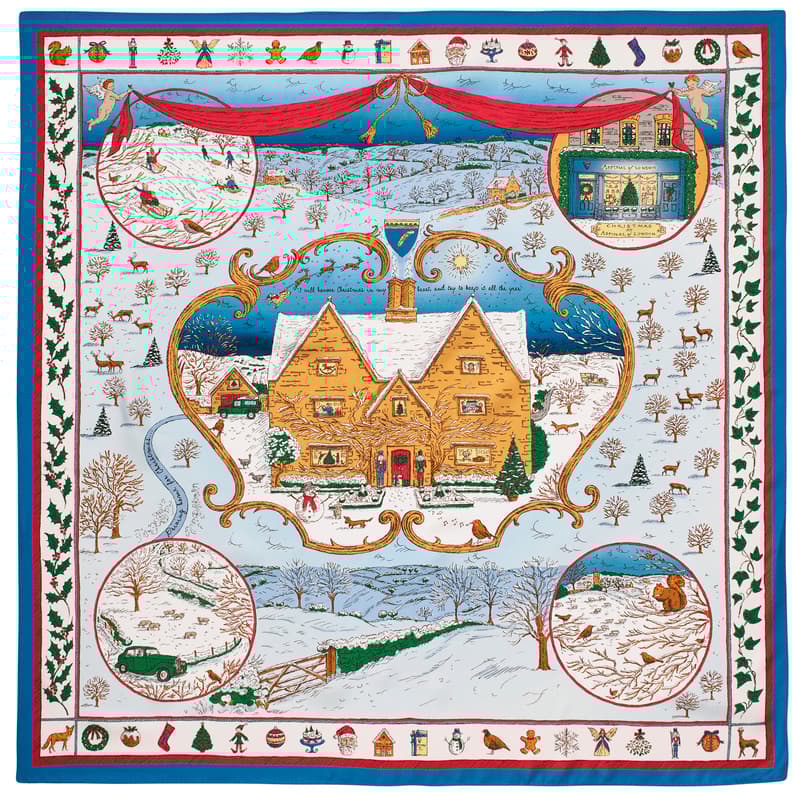 Aspinal Of London The Night Before Christmas Silk Scarf In Multi