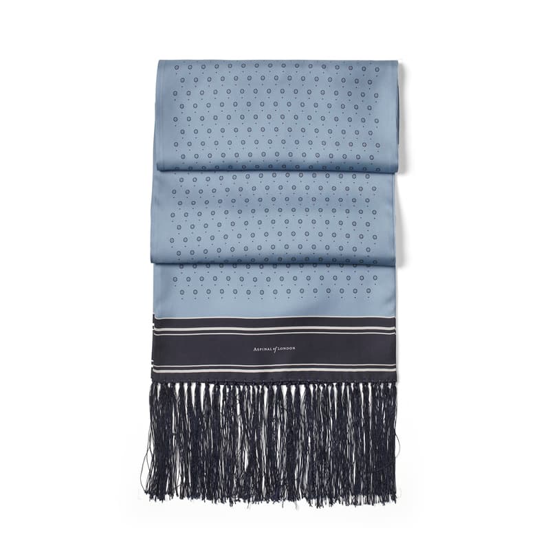 Aspinal Of London Tassel Silk Scarf In Blue