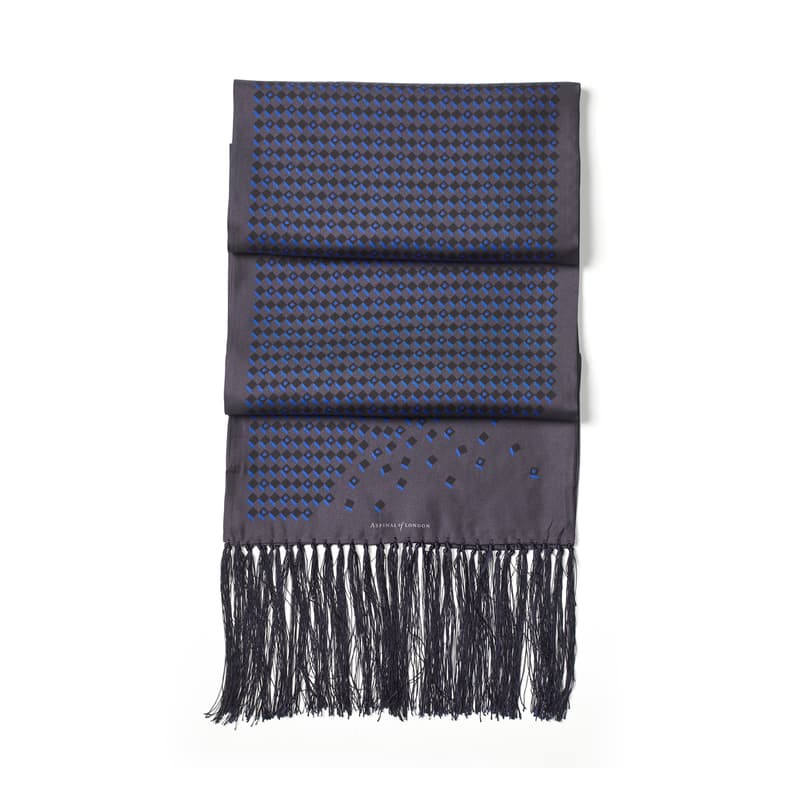 Aspinal Of London Tassel Silk Scarf In Blue