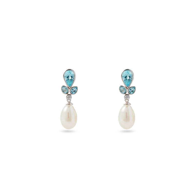 Aspinal Of London Floral Earrings With Aquamarine, Diamond & Pearl In Multi