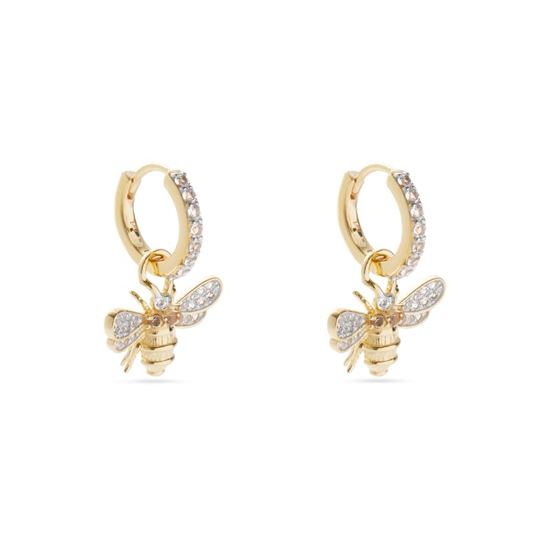 Aspinal Of London Diamond Bee Charm Earrings In Gold