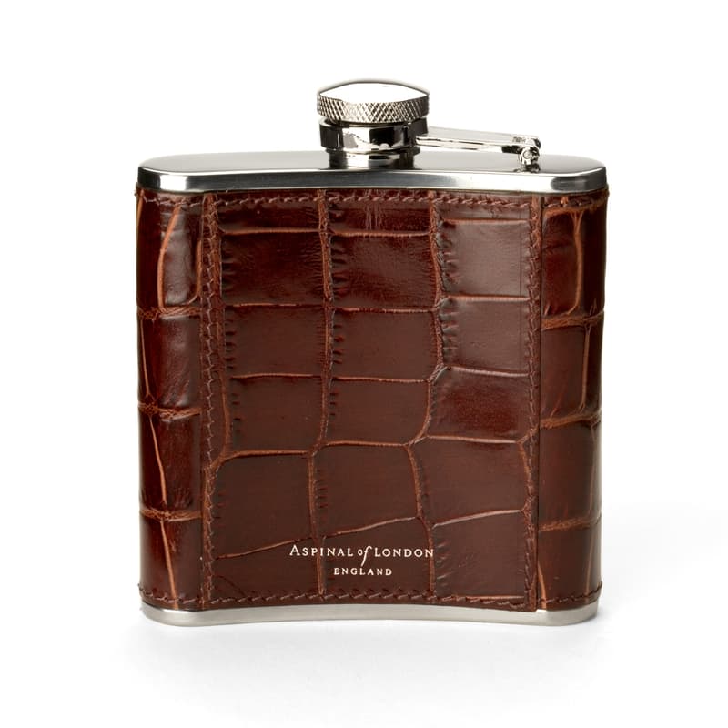 Aspinal Of London Classic 5oz Leather Hip Flask In Brown
