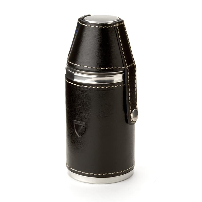 Aspinal Of London Hunter 6oz Leather Hip Flask In Black