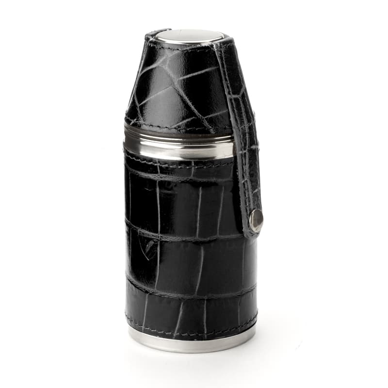 Aspinal Of London Hunter 6oz Leather Flask In Black