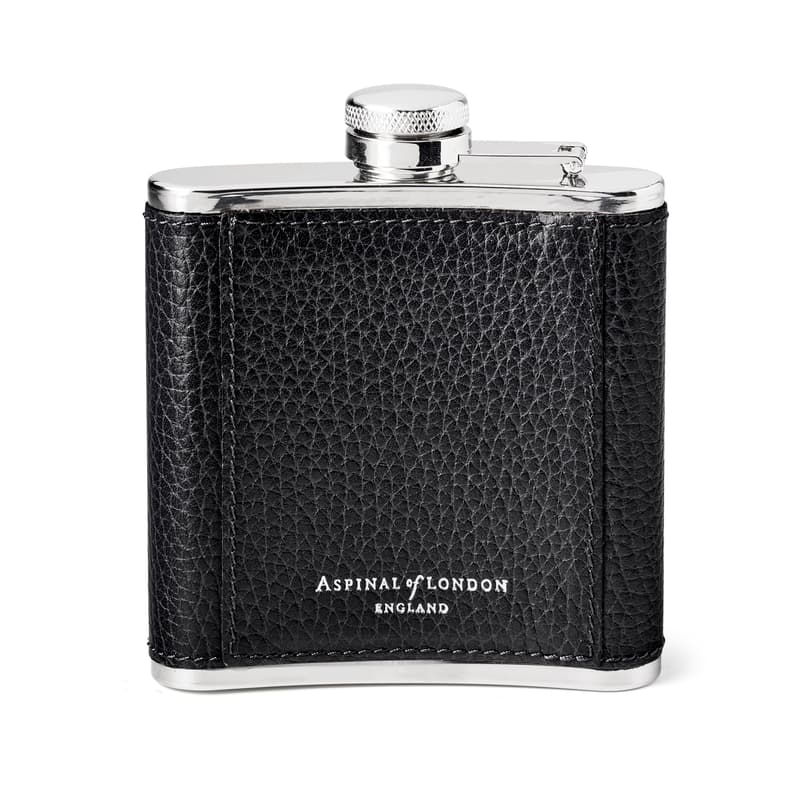 Aspinal Of London Classic 5oz Leather Hip Flask In Black