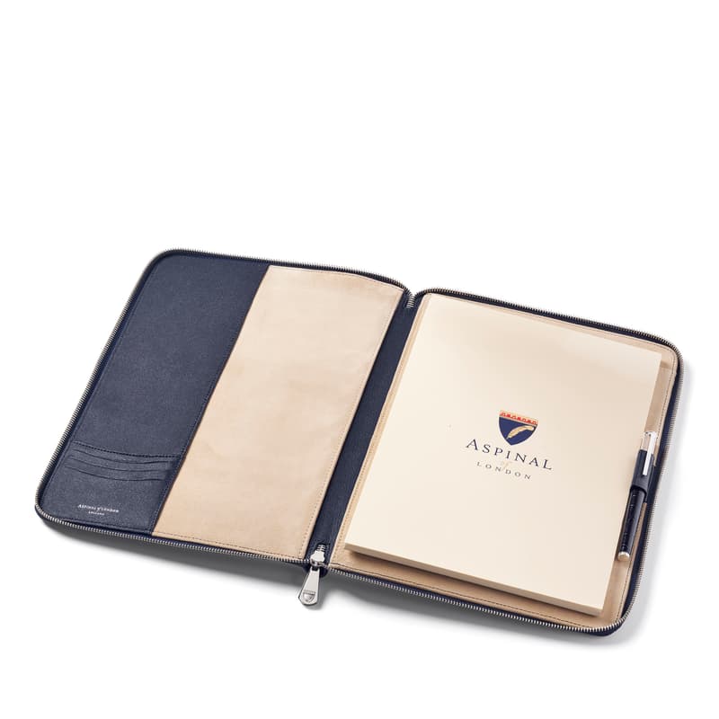 Aspinal Of London A4 Executive Zipped Padfolio In Blue