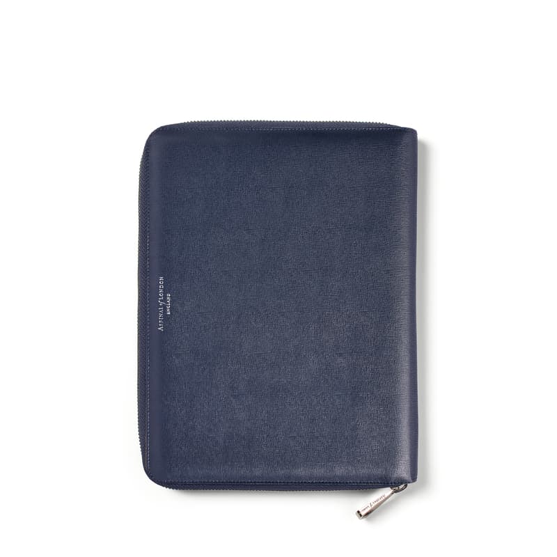 Aspinal Of London A4 Executive Zipped Padfolio In Blue