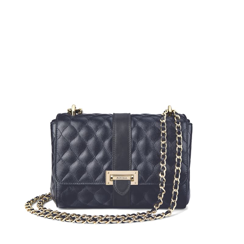 Aspinal of London Lottie Bag in Navy Quilted Kaviar
