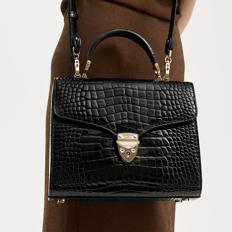 Aspinal Of London Mayfair Black Crocodile Print Bag In Black