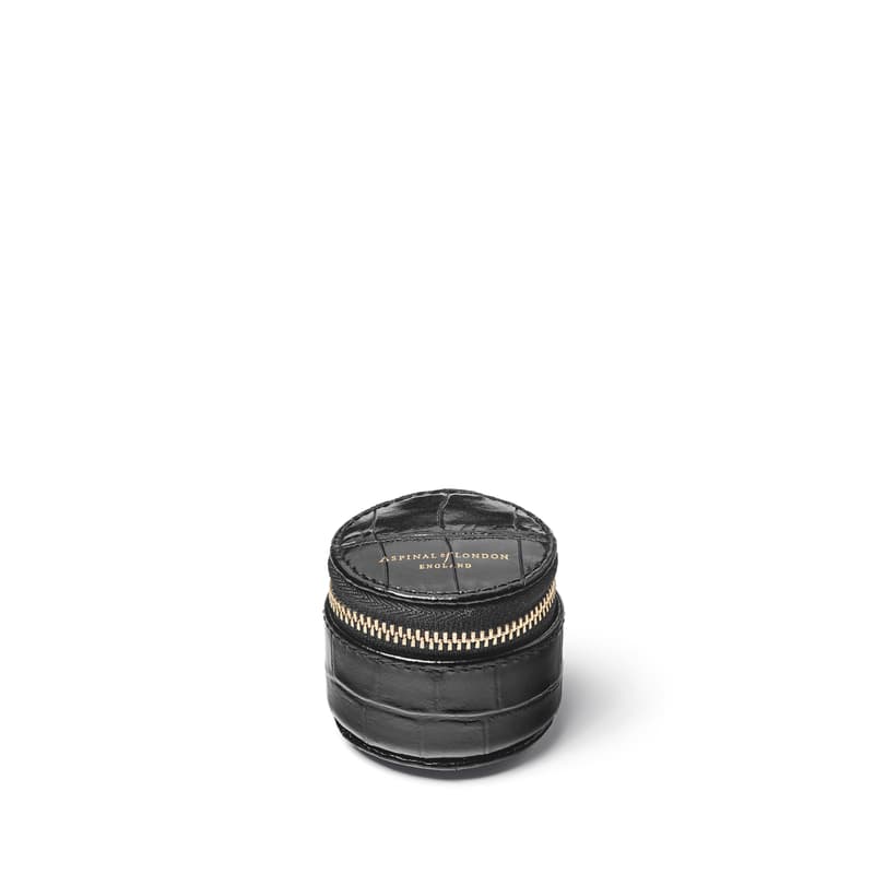 Aspinal Of London Small Round Jewellery Box In Black