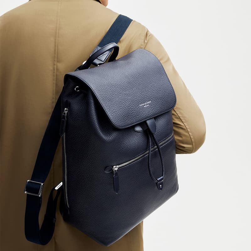 Aspinal Of London Reporter Leather Backpack In Blue