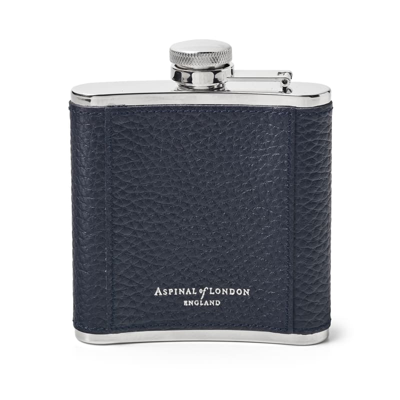 Aspinal Of London Classic 5oz Leather Hip Flask In Blue