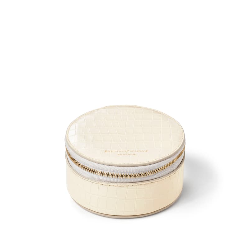 Aspinal Of London Medium Round Jewellery Box In White