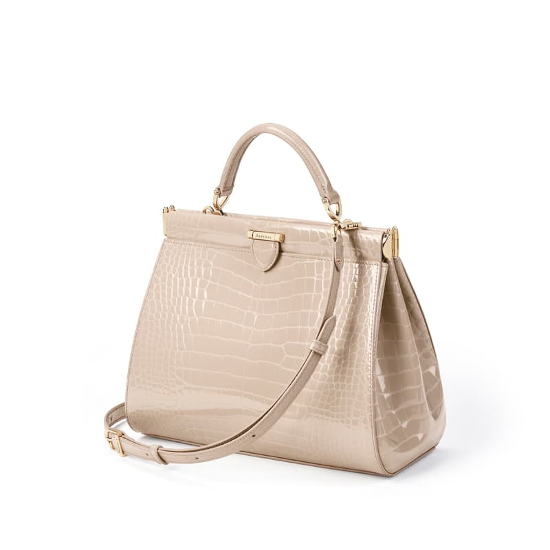 Aspinal Of London Florence Small Crocodile-embossed Bag In Neutral