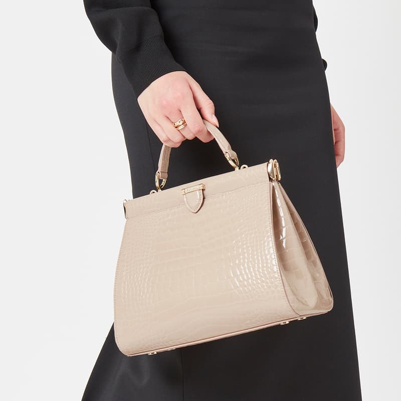 Aspinal Of London Florence Small Crocodile-embossed Bag In Neutral