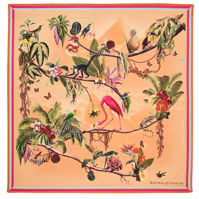 Aspinal Of London Tropical Garden Silk Scarf In Brown
