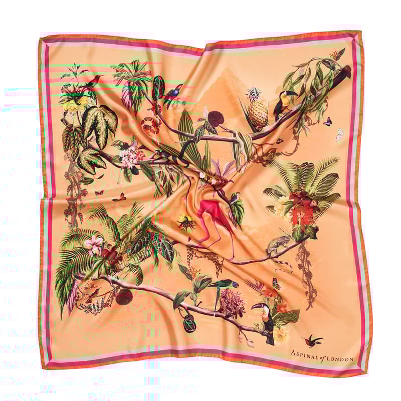 Aspinal Of London Tropical Garden Silk Scarf In Brown