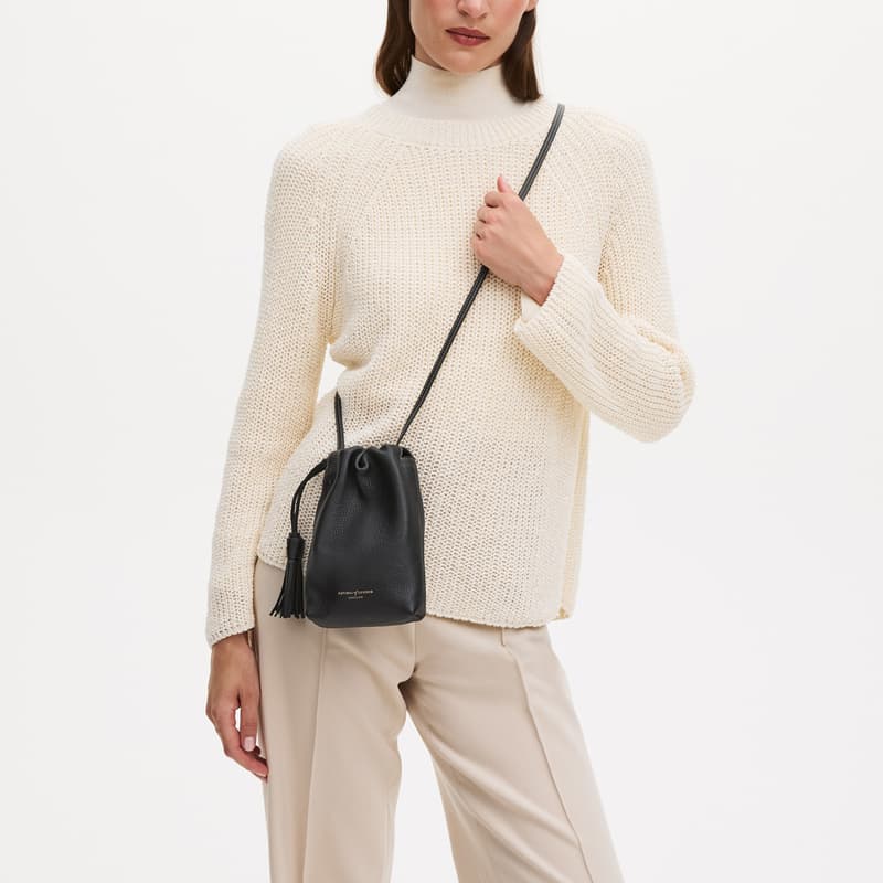 Aspinal of London Hudson Crossbody Pouch in Black Milled Pebble