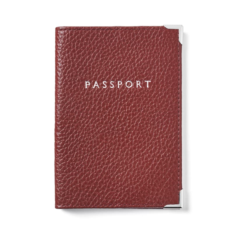 Aspinal of London Passport Cover in Merlot Pebble