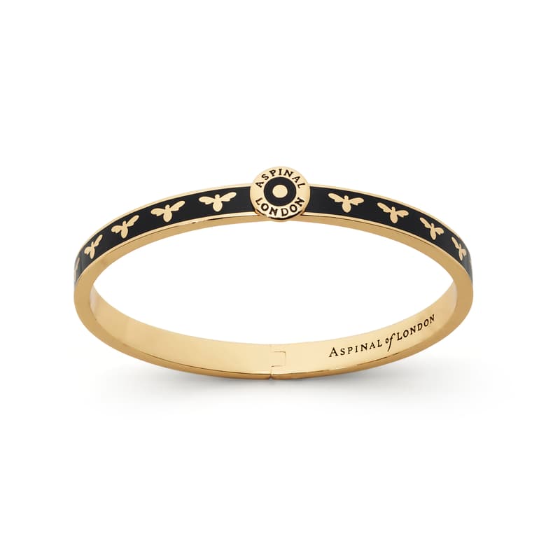 Aspinal Of London Thin Bee Bangle In Black