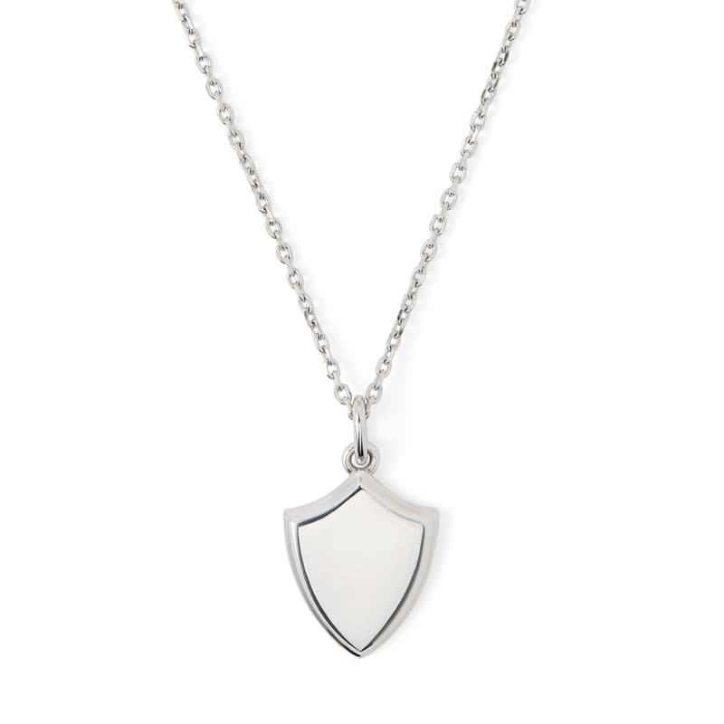 Aspinal Of London Engravable Shield Charm Necklace In Silver