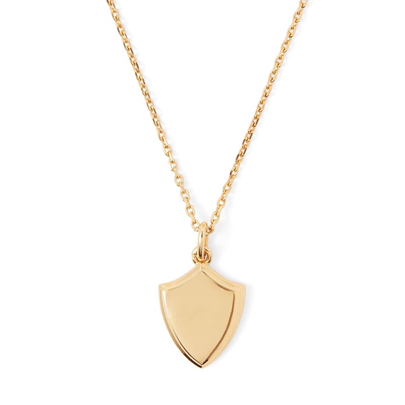 Aspinal of London Engravable Shield Charm Necklace in 18ct Gold Vermeil
