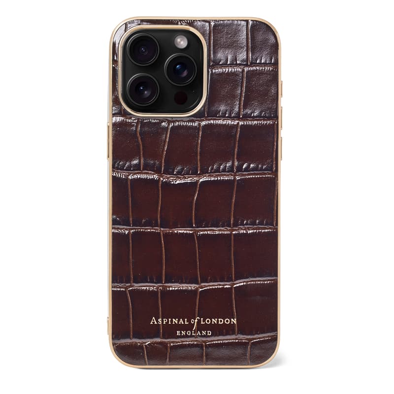 Aspinal of London iPhone 15 Pro Max Case in Deep Shine Amazon Brown Croc