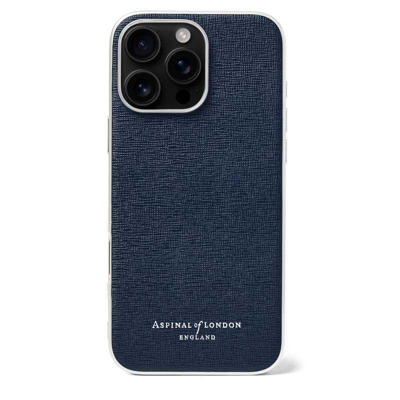 Aspinal of London iPhone 16 Pro Max Case in Navy Saffiano