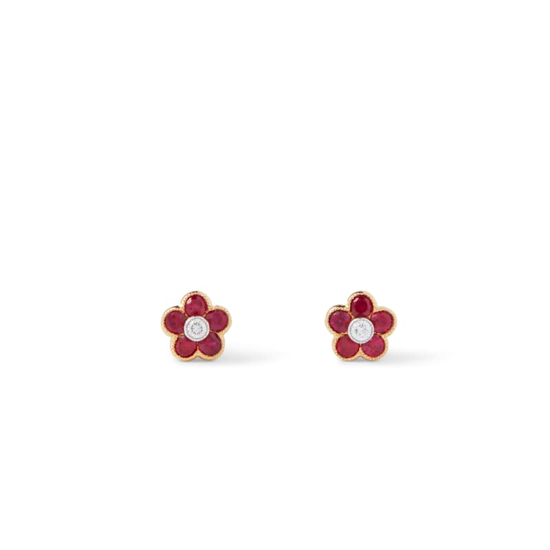 Aspinal of London Athena 18ct Gold Ruby & Diamond Cluster Stud Earrings
