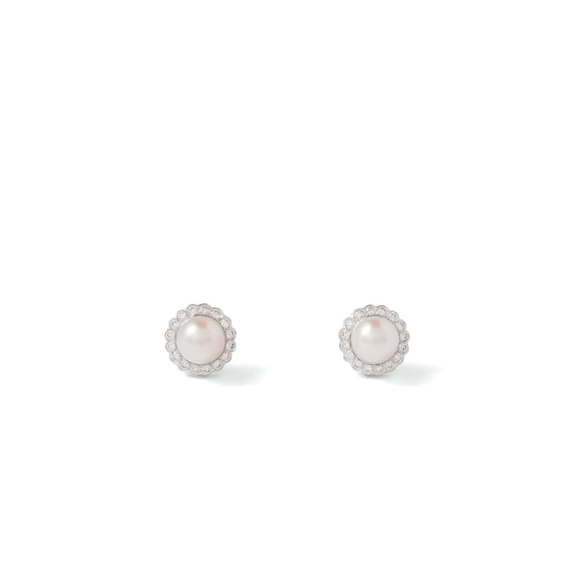 Aspinal of London Classic Pearl & Diamond Cluster Earrings set in 18ct White Gold