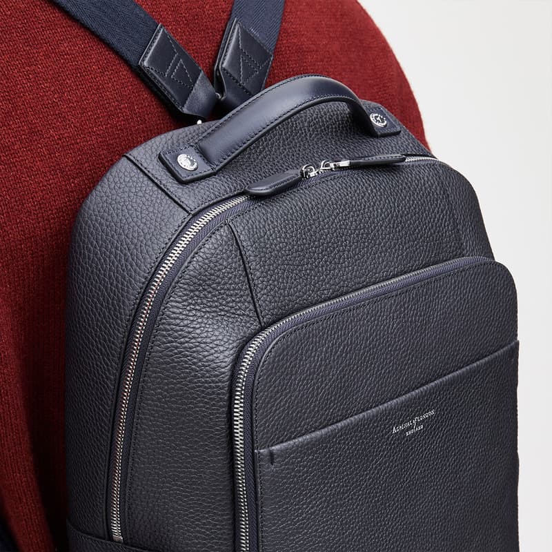 Aspinal Of London Zipped Leather Backpack In Blue