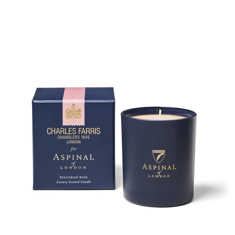 Aspinal Of London Bulgarian Rose Scented Candle In Blue