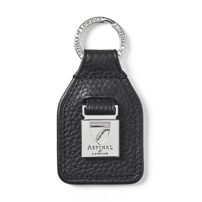 Aspinal of London Shield & Plaque Keyring in Black Pebble