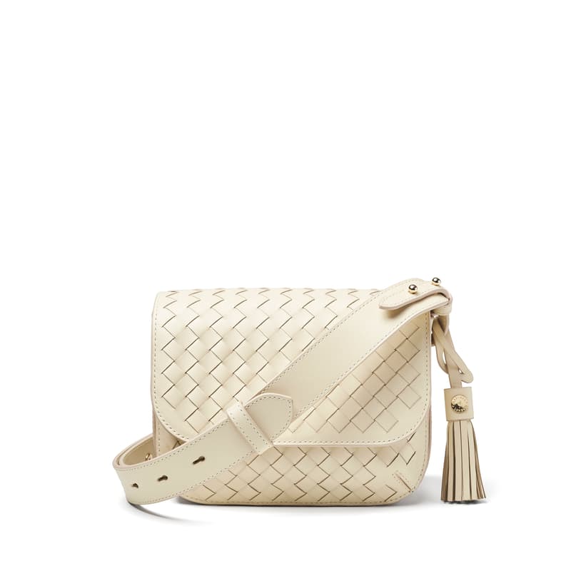 Aspinal of London Ella Crossbody Bag in Ivory Woven Leather