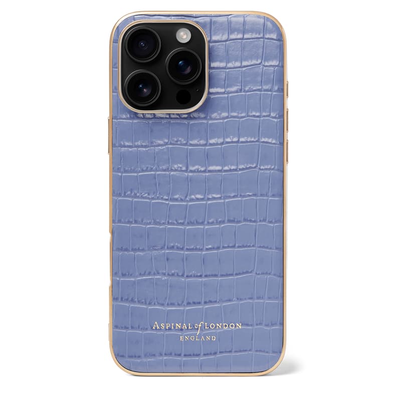Aspinal of London iPhone 16 Pro Max Case in Deep Shine Capri Blue Small Croc