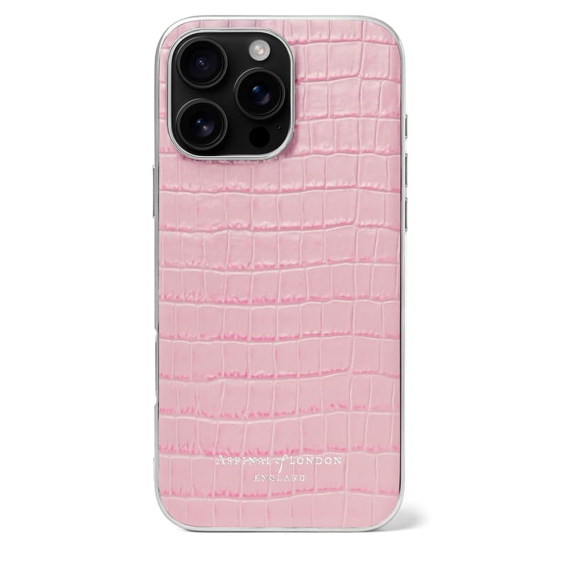 Aspinal of London iPhone 16 Pro Max Case in Deep Shine Powder Lilac Small Croc