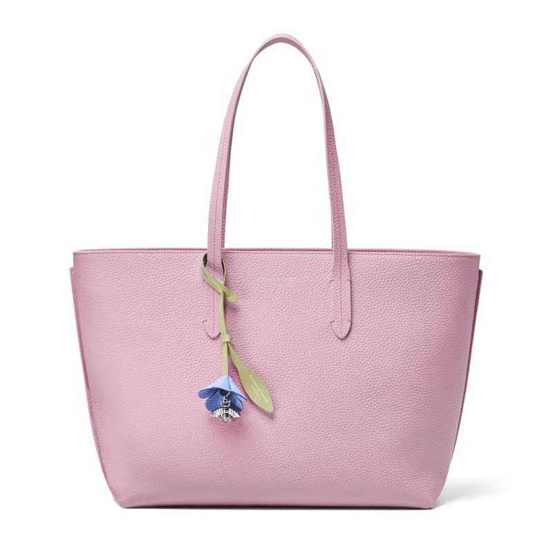 Aspinal of London Zipped East West Leather Tote Bag with Charm in Powder Lilac Pebble