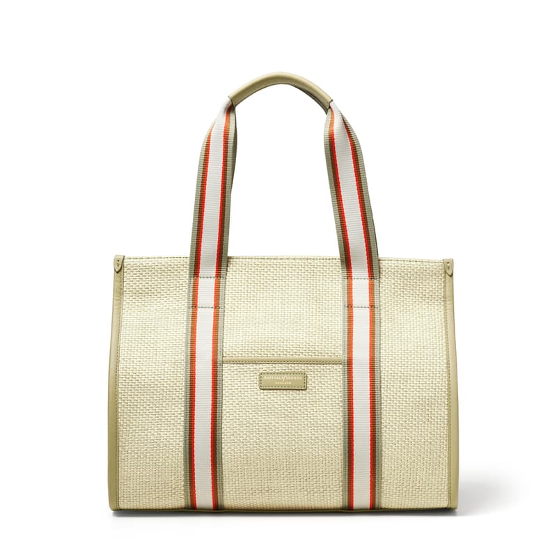 Aspinal of London Henley Tote Bag in Pistachio Raffia & Smooth Pistachio