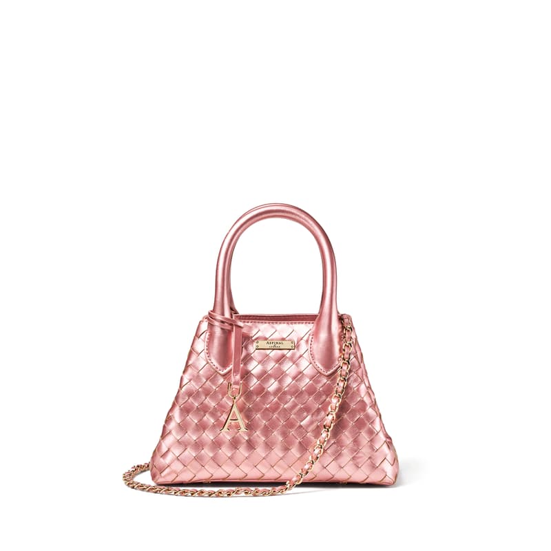 Aspinal of London Paris Bag in Blush Pink Metallic Woven Leather