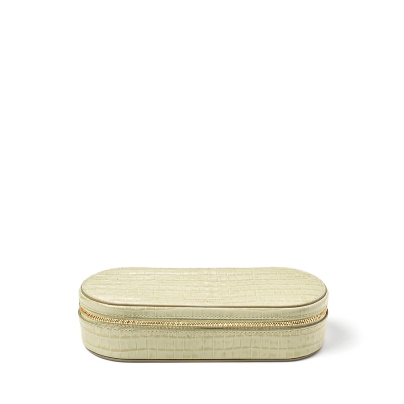 Aspinal of London Jewellery & Watch Travel Case in Deep Shine Pistachio Small Croc